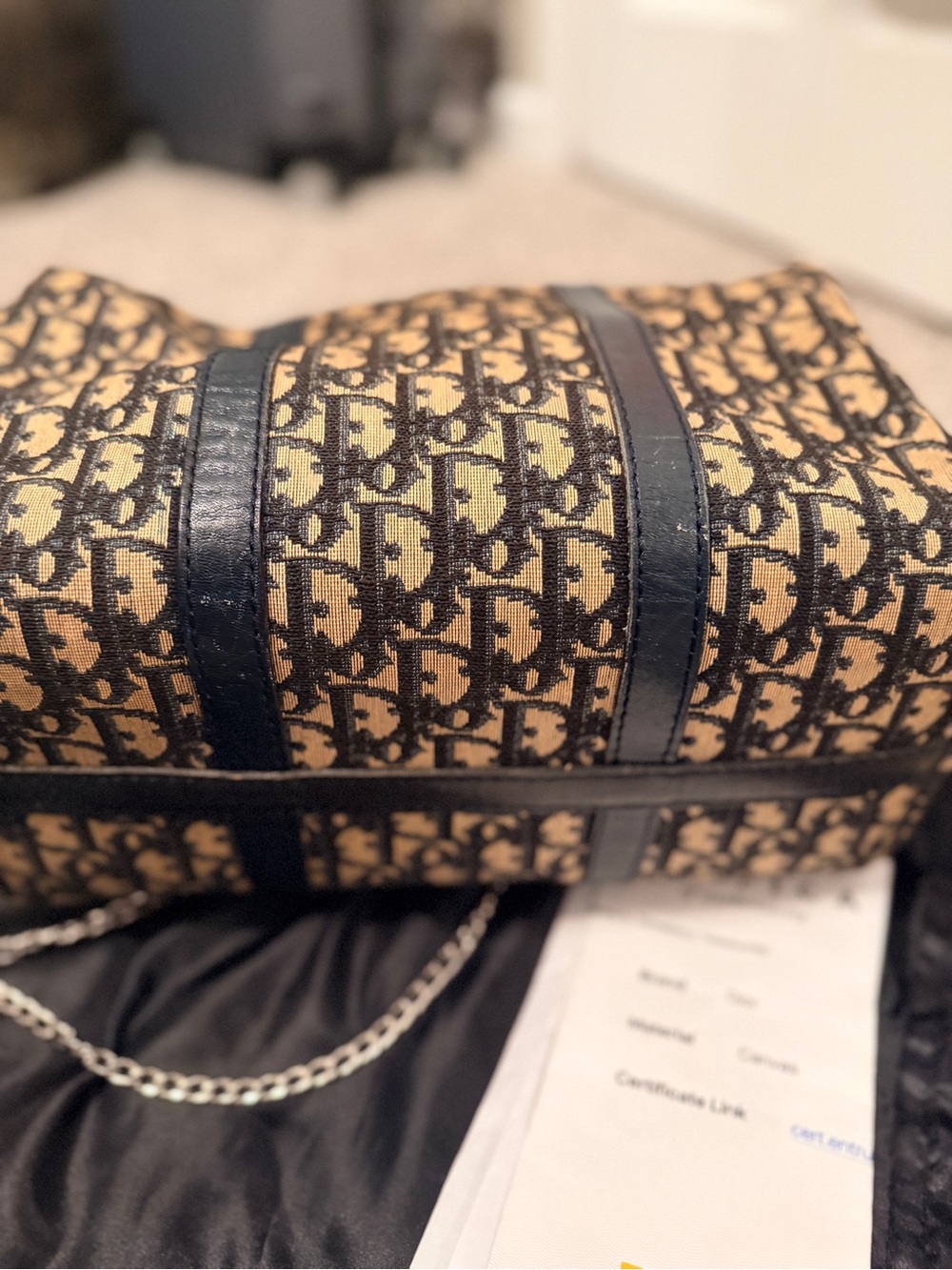Auth DIOR Monogram Canvas Satchel with COA, unbranded chain & unbranded dustbag - Picture 8 of 12